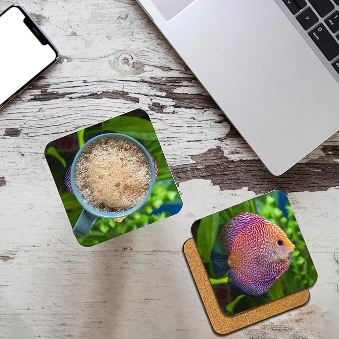 3dRose Super Pigeon Snakeskin Discus, Tropical Freshwater Fish. Set of 8 Coasters - Cork