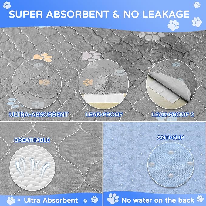Aitmexcn Washable Pee Pads for Dogs, 2 Large Puppy Pads, 36'' x 48'' | Highly Absorbent, Waterproof Layer, Machine Washable, Non-Slip Bottom, For Playpens and Senior Dogs