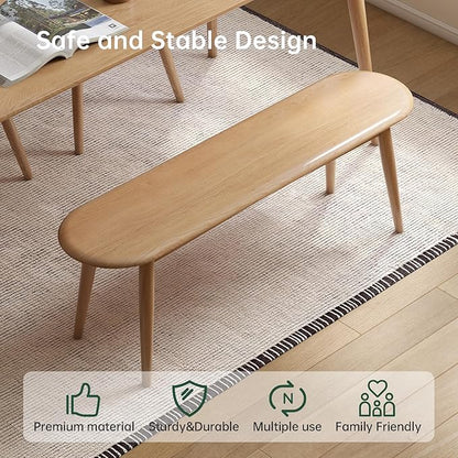 Vadisun 47'' 100% Solid Oak Wood Dining Bench,Rounded Corner Baguette Shape Chair Surface Design,Entryway Bedroom Bed End Bench (47.3inch, Natural Oak)