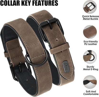 Didog Soft Padded PU Leather Dog Collar, Breathable and Adjustable Dog Collars for Medium Dogs, Comfortable for Daily Walk, Brown, L Fit Neck 13-17"(22-44 lbs)