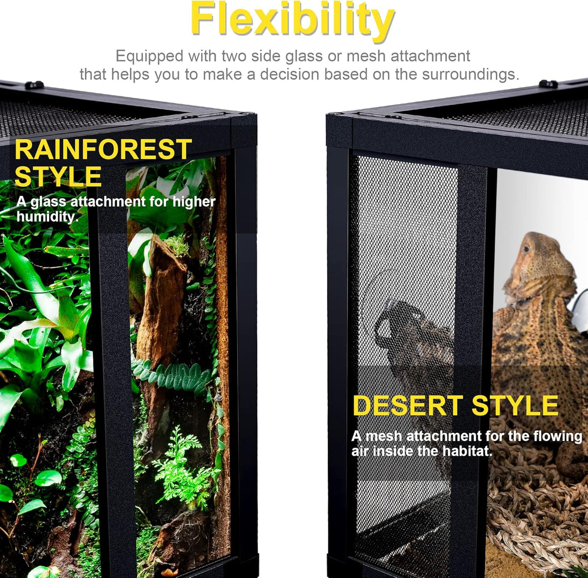 43 Gallon Professional Glass Terrarium 24"x18"x24" Durable Reptile Habitat Tank with Heat Resistant Aluminum Alloy Frame, Dual Front Swinging Doors for no Jam by Sand and Other Debris