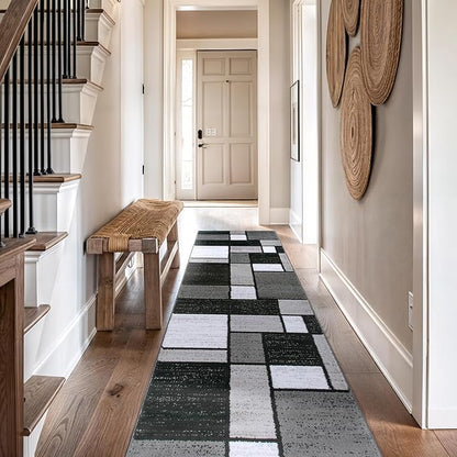 Rugshop Contemporary Modern Boxes for Hallway,Living Room,Bedroom,Kitchen Non Shedding Carpet Runner Rug 2'7" x 12' Gray