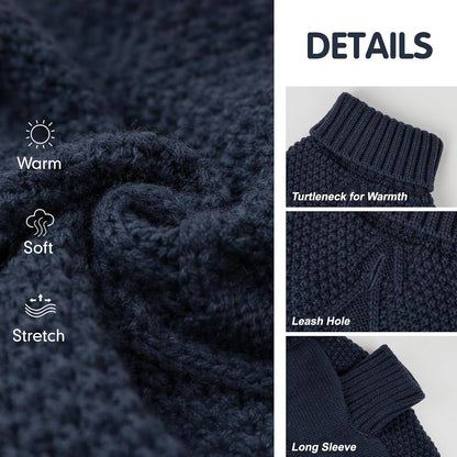 cyeollo Warm Small Dog Sweater, Knit Cold Weather Doggy Sweaters for Small Dogs Boy Pullover Winter Dog Clothes with Turtleneck for Indoor & Outdoor Wear, Navy M