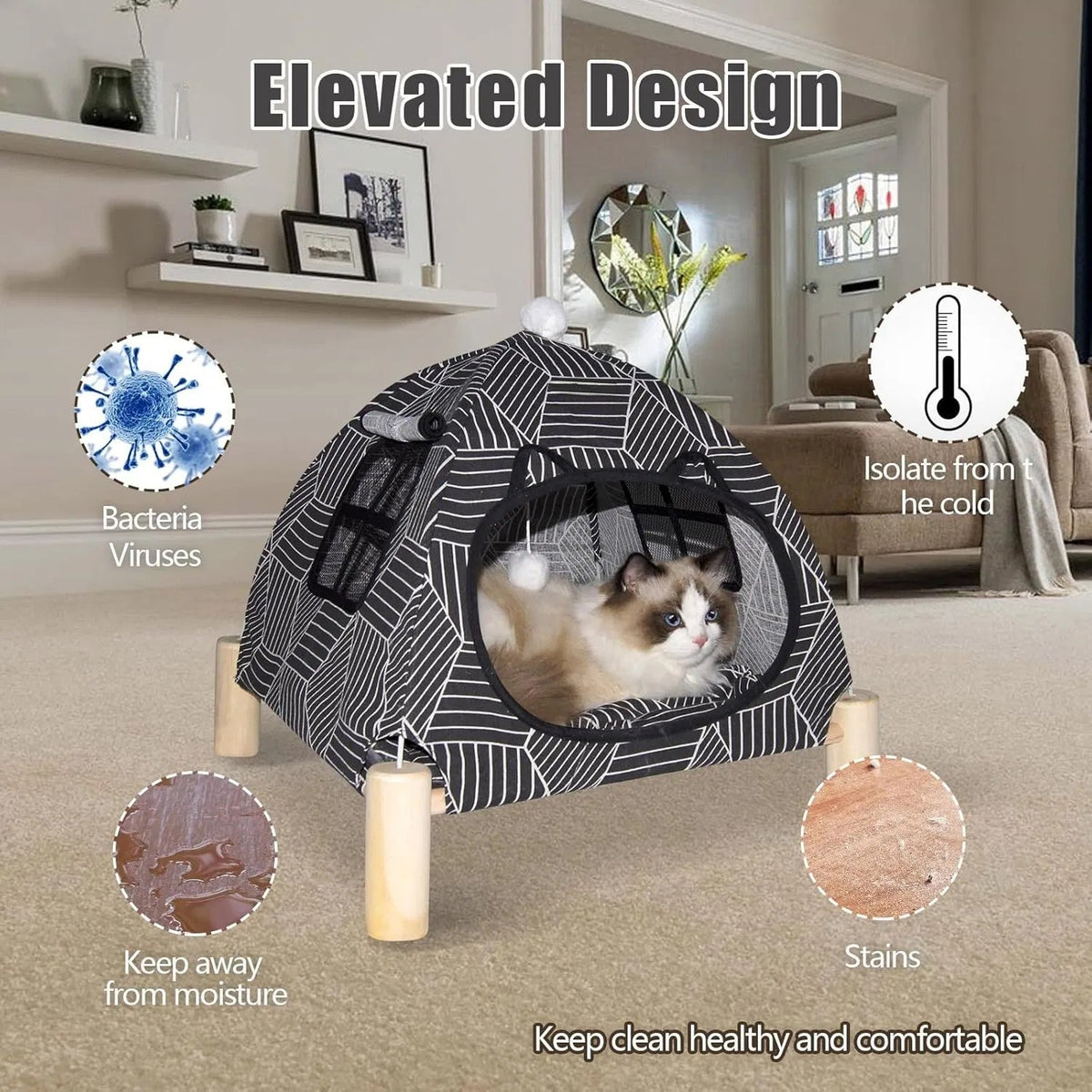 Portable Cat Tent Bed - Foldable Indoor Tent Bed For Cats & Small Dogs, Washable Cushion, Cozy Hideaway For Kittens & Cats, Easy Assembly & Travel