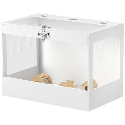 Hamster Cage with Openable Top & Lock, Hut, Transparent Acrylic Panels, Accessories, for Dwarf Hamster Gerbil, White