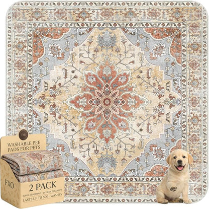 Washable Pee Pads for Dogs,Great Urine Absorbent Reusable Puppy Training Pads,Waterproof,Leak-Proof & Non-Slip Potty Pads for Whelping,Crate,Playpen,Bed.(Orange Amber Floral,48"x48")