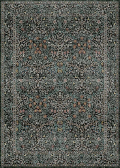 Dark Green Floral Living Room Rug 5x7 Area Rug - Vintage Forest Washable Mat for Dining Room, Bedroom, Low Pile Non Slip Stain Resistance Distressed Retro Indoor Boho Carpet (5x7 Dark Green)