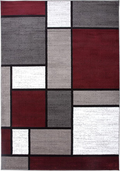 Rugshop Modern Geometric Boxes Red Area Rug, Fade-Resistant Carpet for Living Room, Bedroom, or Family Room, 7'10" x 10'2"