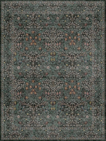 Dining Room Rugs for Under Table - 6x8 Washable Dark Green Area Rug for Living Room, Low Pile Non-Slip Floor Carpet for Bedroom - Vintage Design & Stain Resistance