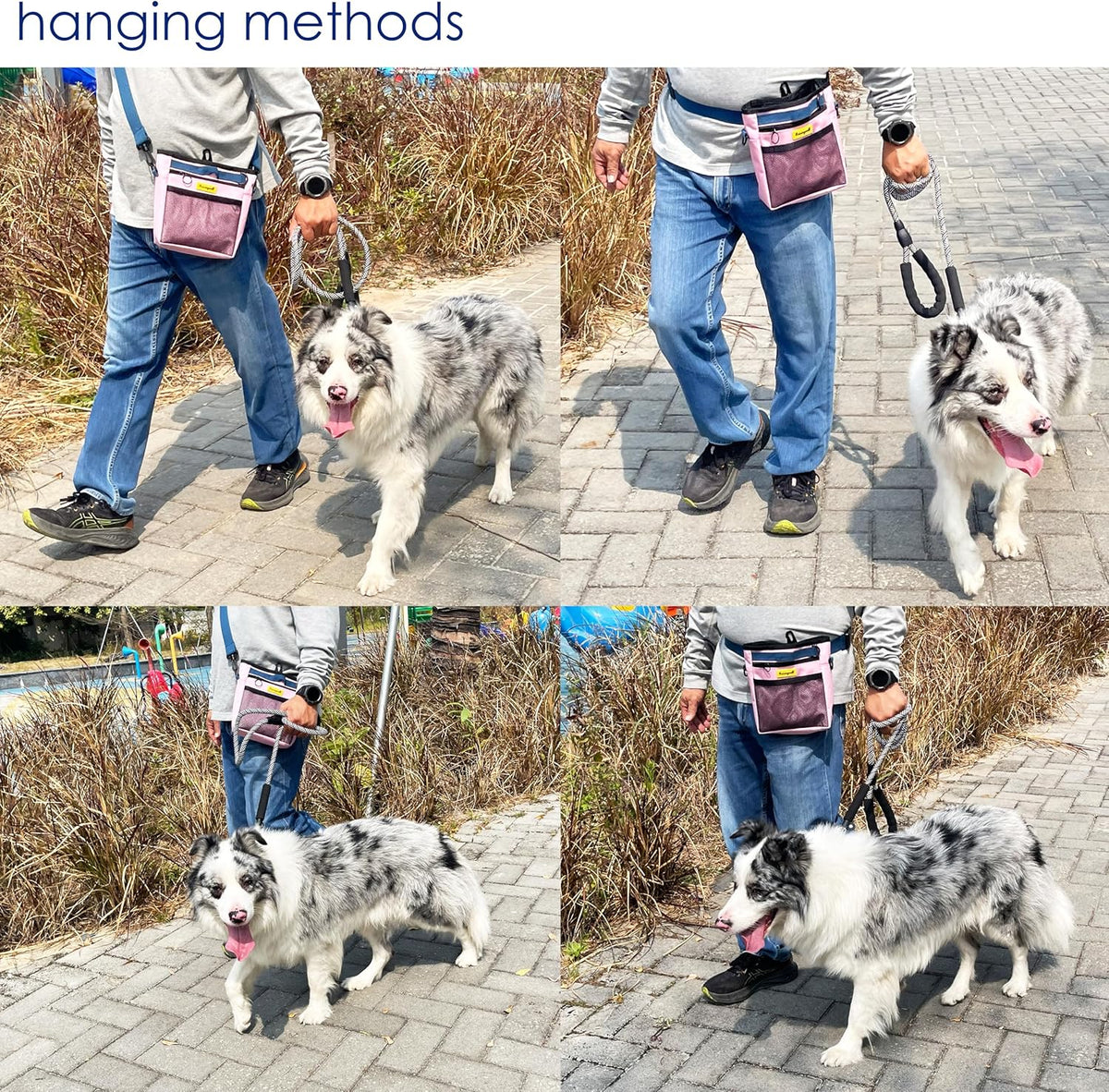 Dog Treat Pouch with Magnetic Closure 4-Cup Silicone Bag Fanny Pack Holder with Clicker 4 Ways to Wear Front Pocket Fits All Phones Ideal for Leash, Pet Walking and Training（Pink）