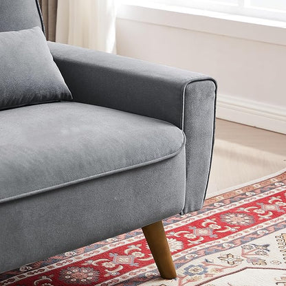 48" Loveseat Sofa, 2 Seater Love Seat Mid Century Modern Small Couches for Living Room Bedroom Apartment, 2 Throw Pillows and Plastic Legs, Light Grey