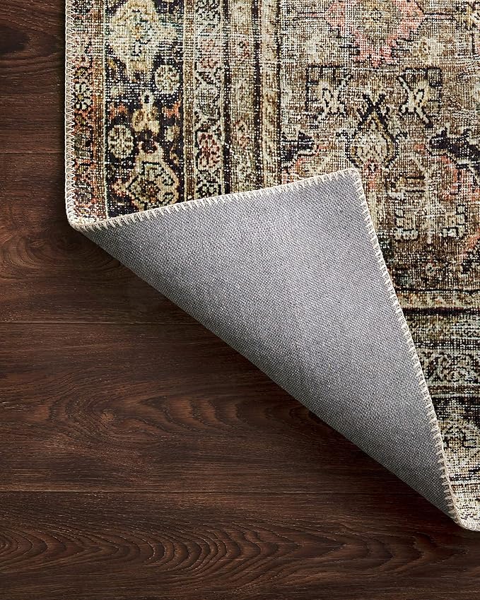Loloi Layla Collection LAY-03 Olive/Charcoal 2'-3" x 3'-9" .13" Thick Accent Rug, Soft, Durable, Vintage Inspired, Distressed, Low Pile, Non-Shedding, Easy Clean, Printed, Living Room Rug