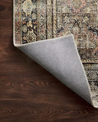 Loloi Layla Collection LAY-03 Olive/Charcoal 2'-3" x 3'-9" .13" Thick Accent Rug, Soft, Durable, Vintage Inspired, Distressed, Low Pile, Non-Shedding, Easy Clean, Printed, Living Room Rug