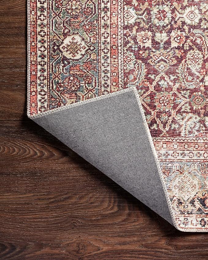 Loloi Layla Collection LAY-11 Cinnamon/Sage 5'-0" x 7'-6" .13" Thick Area Rug, Soft, Durable, Vintage Inspired, Distressed, Low Pile, Non-Shedding, Easy Clean, Printed, Living Room Rug