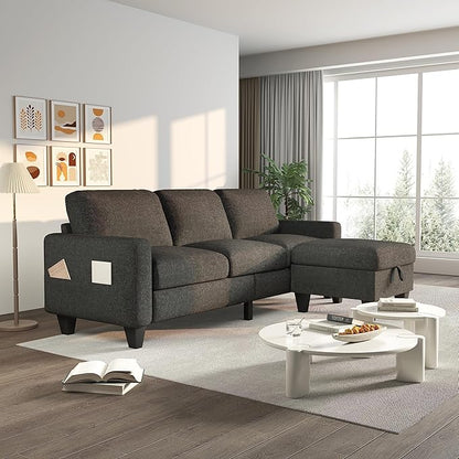 ZeeFu Couch for Living Room - 78'' Beige Linen 3 Seat L-Shaped Sectional Sofa Couches with Storage Ottoman - Modern Small Space Upholstered Furniture Sofa Set for Office Small Space Apartment Bedroom