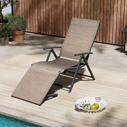 VredHom 4PCS Patio Chaise Lounge Outdoor Folding Adjustable Lounge Chair Recliner with 8 Adjustable Backrest Positions for Pool Beach Yard, Textliene and Aluminum Frame