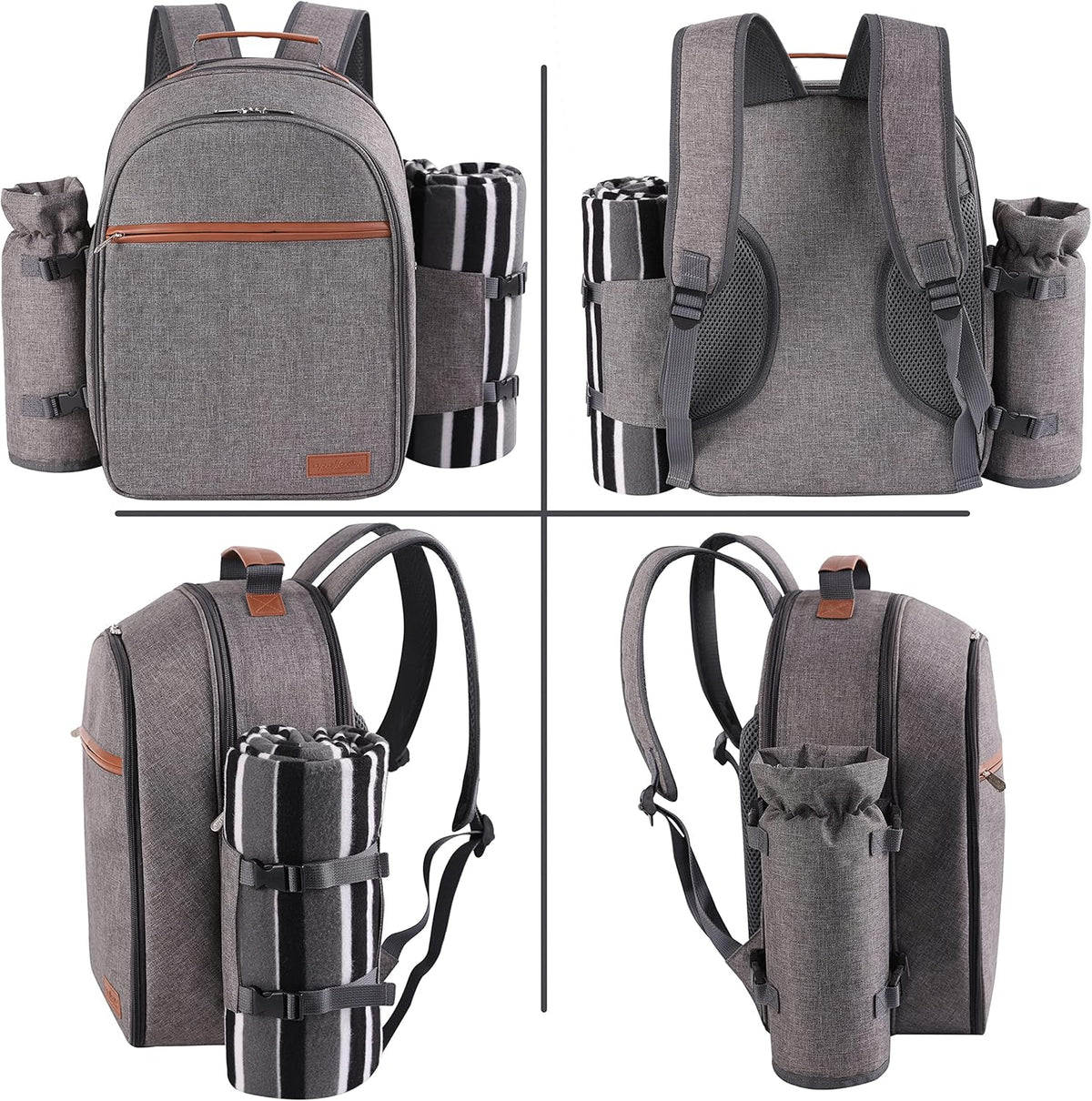 Apollo Walker Picnic Backpack Set for 2 Person with Cooler Compartment, Detachable Bottle/Wine Holder, Fleece Blanket, Plates and Cutlery Set