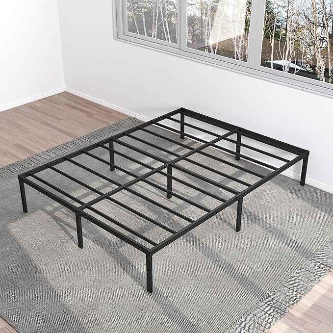 King Size Bed Frame No Box Spring Needed, 14 Inch Heavy Duty King Platform Bed Frame Support Up to 3000 lbs, Easy Assembly, Noise Free, Black