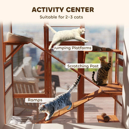 Outdoor Catio Cat Enclosure, Large Wooden Cat House With 6 Jumping Platforms, Scratching Post.For Multiple Packages Shipped, Please Pay Attention To The Details, Dimensions, And Weight.