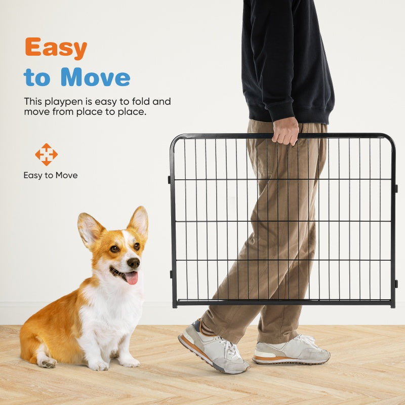 Dog Playpen Indoor Fence Height Metal Exercise Pen With Door Small Puppy Medium Large Dogs Animal Pet For Outdoor, Garden, Yard