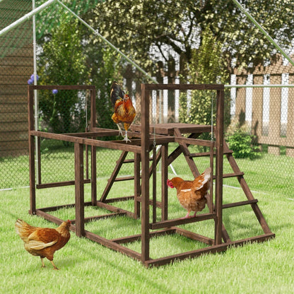 Chicken Activity Play Set With Multiple Chicken Perches, Swing, Ladder, Platform For 3-4 Chickens, Coffee