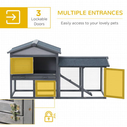 Outdoor Rabbit Hutch Wooden Bunny Cage Guinea Pig House With Run Area Removable Tray Asphalt Roof Lockable Doors Ramp Gray