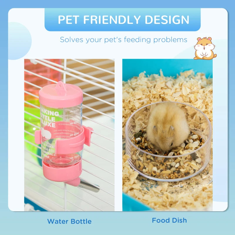Hamster Cage With Tubes And Tunnels, Portable Carry Handles, Rat House And Habitats Big 5-Tier Design, Mouse Cage Includes Exercise Wheel, Water Bottle, Food Dish, Light Blue