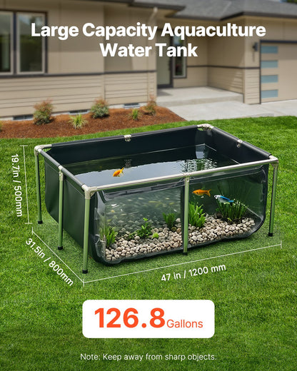 Canvas Fish Pond Above Ground Koi Tank 126.8 Gal With Clear Viewing Panel