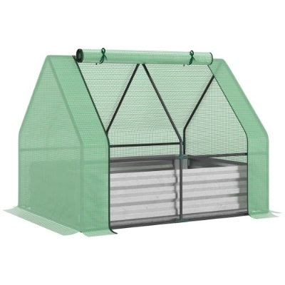 Outsunny Galvanized Raised Garden Bed With Mini Greenhouse Cover, Outdoor Metal Planter Box With 2 Roll-Up Windows For Growing Flowers, Fruits, Vegetables, And Herbs, 50 X 37.5 X 36.25, Green