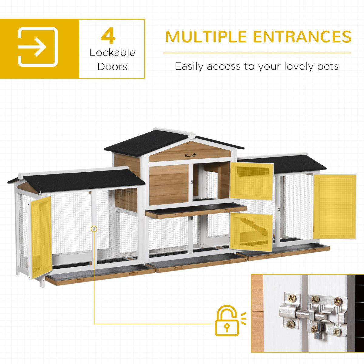 90.5" Wooden Rabbit Hutch Bunny Cage Pet Playpen House Enclosure with Double Side Run Boxes, No Leak Tray, Ramp, for Rabbits, Chickens, Ducks, Guinea Pig and Small Animals, White