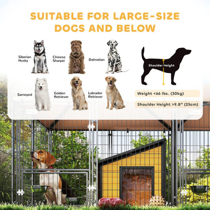 Large Outdoor Dog Kennel With 2 Rooms, Rotating & Adjustable Height Bowls, Multiple Packages Will Be Shipped Please Pay Attention To The Dimensions And Weight In The Details.