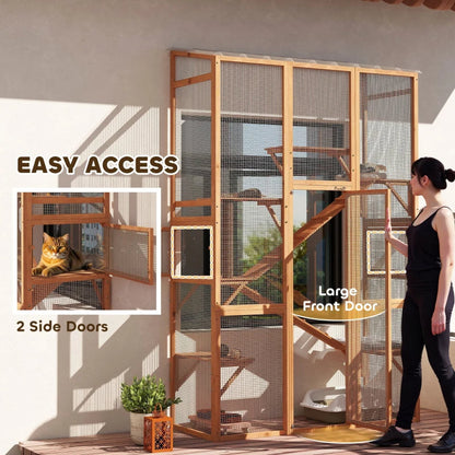 Outdoor Catio Cat Enclosure, Large Wooden Cat House With 6 Jumping Platforms, Scratching Post.For Multiple Packages Shipped, Please Pay Attention To The Details, Dimensions, And Weight.