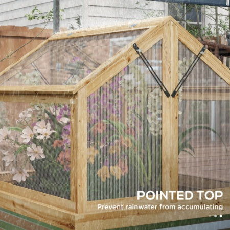 Outsunny Raised Garden Bed With Polycarbonate Greenhouse, Garden Wooden Cold Frame Greenhouse Flower Planter Protection, Peak Roof, 35.5x 31.5 X 36, Natural