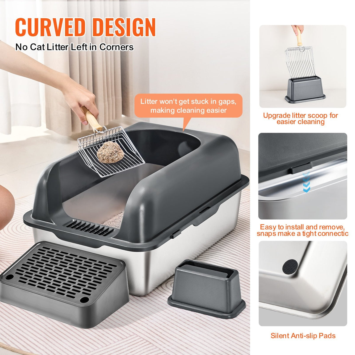 6 In Deep Cat Litter Box Odor-Free Litter Box With Filtering Foot Board