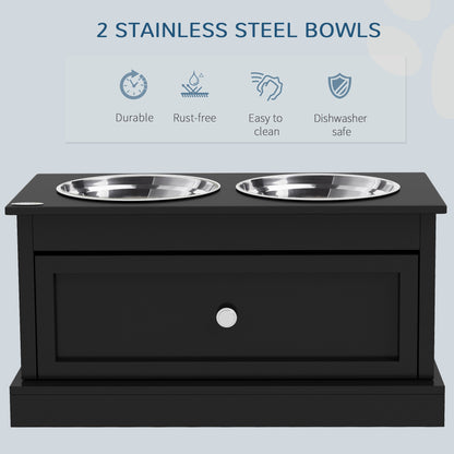 Elevated Dog Bowls with Storage Drawer, Raised Dog Bowl Stand Pet Food Bowl Dog Feeding Station, Black