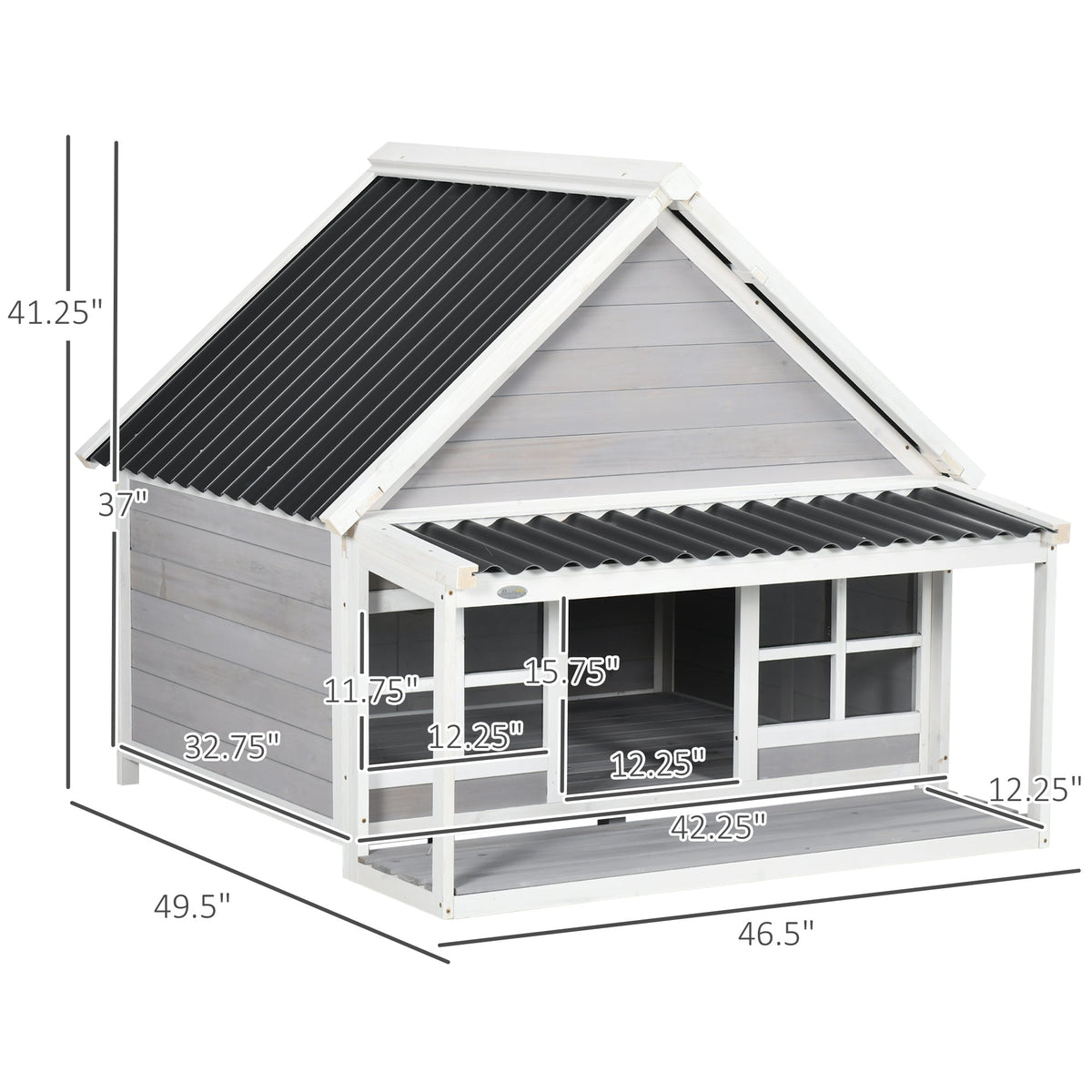 Wooden Dog House with Porch, Dog House Outdoor with Tilt Roof, Front Door, Windows for Medium Large Sized Dog