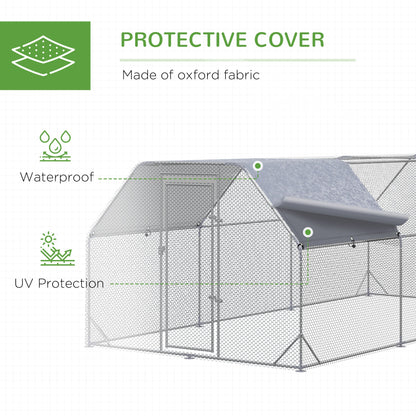 9.2 x 18.7 x 6.4 Large Chicken Coop Metal Chicken Run with Waterproof and Anti-UV Cover, Flat Shaped Walk in Fence Cage Hen House for Outdoor and Yard Farm Use, 1" Tube Diameter