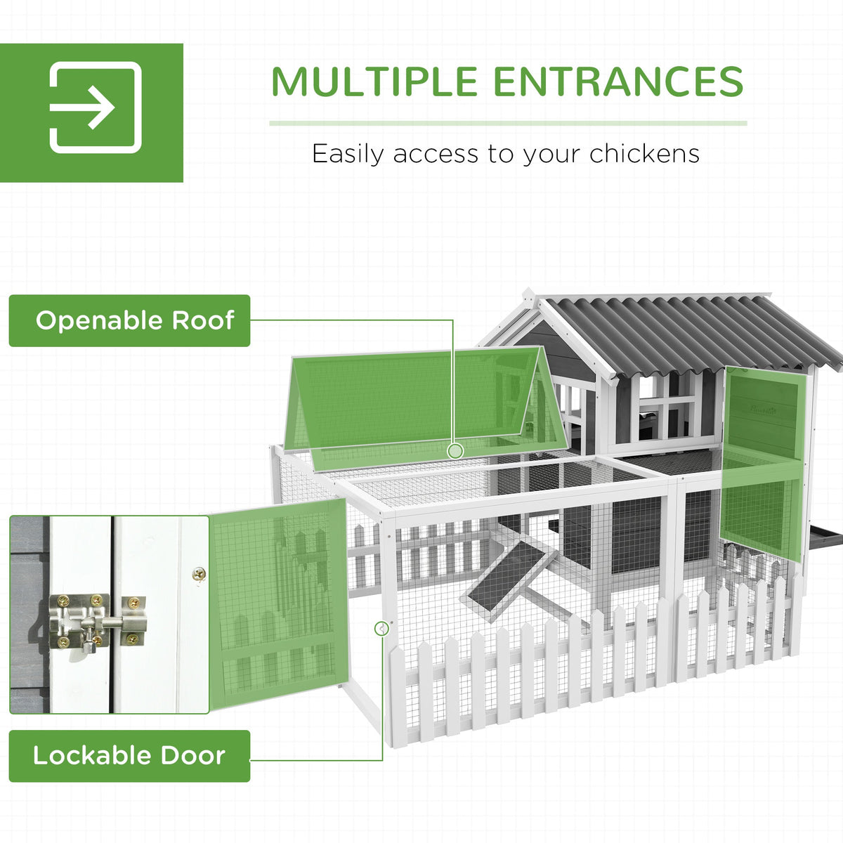Wooden Chicken Coop with Run for 1-2 Chickens, 68" x 59" x 42"