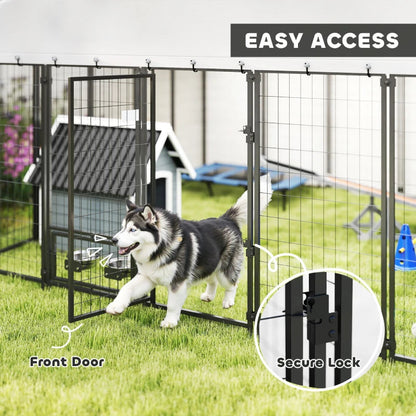 9.8' X 9.8' X 6'Outdoor Dog Kennel, Dog Kennel Outside Run With 360 Rotating Bowls, Waterproof & UV Resistant CoverMultiple Packages
