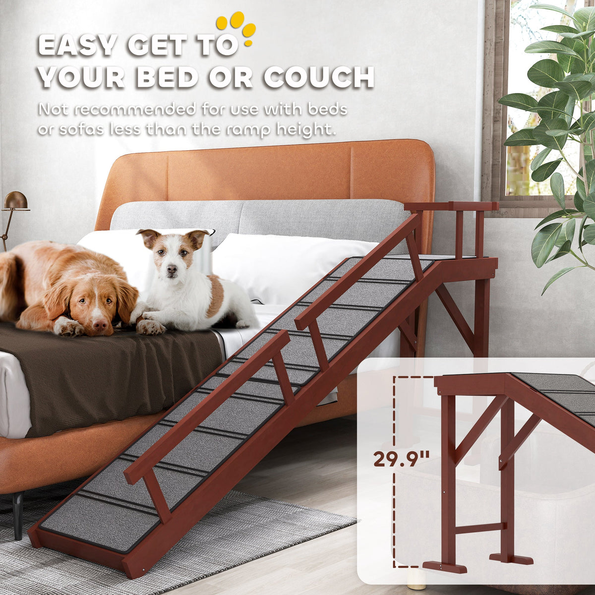 Wooden Dog Ramp with Removable Guardrails, Non-Slip Surface, 70.5" Long, Brown