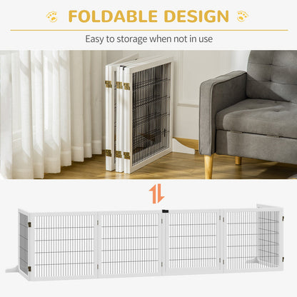 Wooden Pet Gate, 6-Panel Folding Dog Safety Barrier with Support Feet for Small & Medium Dogs, White