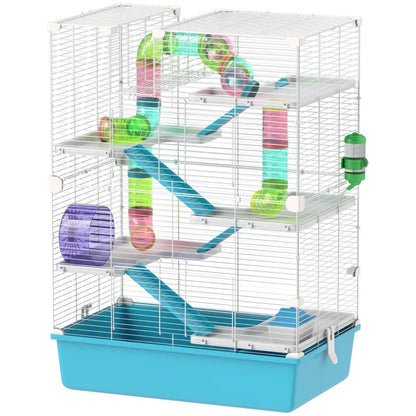 PawHut 6 Tier Hamster Cage With Tubes And Tunnels, Hut, Wheel, Food Dish, Water Bottle, Ramps, For Dwarf & Gerbil, Light Blue