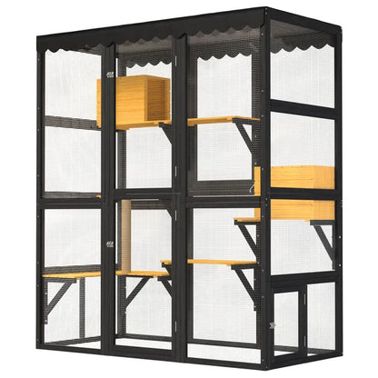 Cat Catio Outdoor Cat Enclosure For Multiple Indoor Outdoor Cats, Large Wooden Walk-in Cat House With Window Connection , 2 Condos, 5 Platforms, 4 Doors, And Weatherproof Roof Cover
