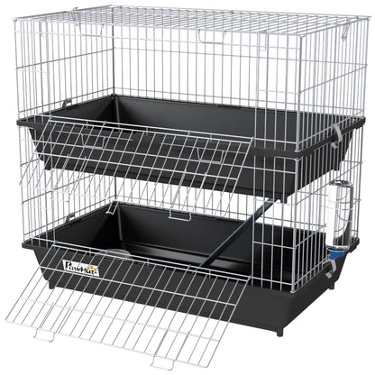 2-Tier Small Animal Cage with 2 Doors, Trays, Dish, Bottle, and Ramp for Bunny, Ferret, Chinchilla, Black