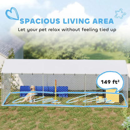 20' X 7.5' X 6.5' Dog Kennel Outdoor For Small Medium Large Dogs With Waterproof Roof, SilverMultiple Packages