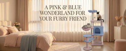 flower cat tree with large condo removable flower cushion and hammock blue