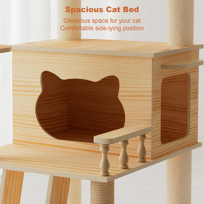59" Modern Cat Tower, Wood Cat Tree Tower for Indoor Cats, Cat Treewith Sisal-Covered Scratching Posts and Top Perch, Cat Condo with Acrylic Hammock for Small Large Cats