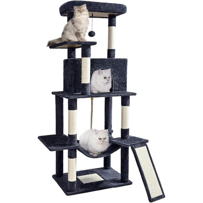 ABCPET 63-inch Multi-level Cat Climbing Frame, Indoor Cat Sisal Scratch Post, Cat Bed, Hammock, Hanging Ball, Extension Platform,Self-pickup Only