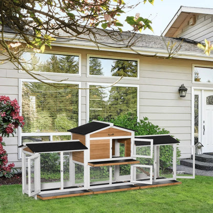 Wooden Rabbit Hutch Bunny Cage Pet Playpen House Enclosure With Double Side Run Boxes, No Leak Tray, Ramp, For Rabbits, Chickens, Ducks, Guinea Pig And Small Animals, White