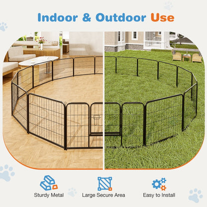 Dog Playpen Indoor Fence Height Metal Exercise Pen With Door Small Puppy Medium Large Dogs Animal Pet For Outdoor, Garden, Yard